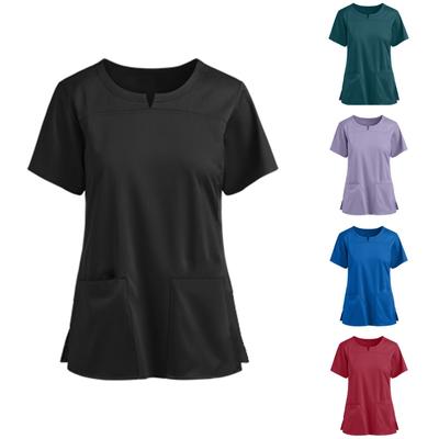 Tricou pentru femei, cu mânecă scurtă, cu decolteu în V, cu buzunar, pentru asistentă, pentru tineret