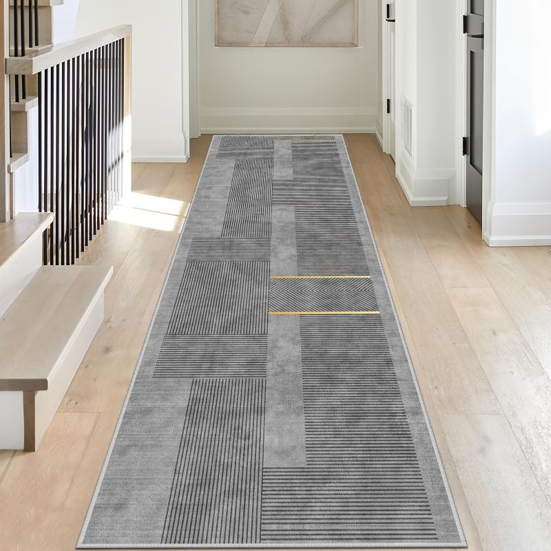 VIKAMA Modern Geometric Lines Corridor Carpet Non-Slip Easy Clean Mat Bedroom Living Room Kitchen Carpet Home Decoration
