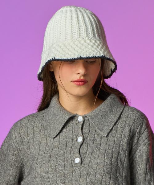KOLEAT Grobstrick Unifarben Colorblock Winter Fischerhut [Weiß]