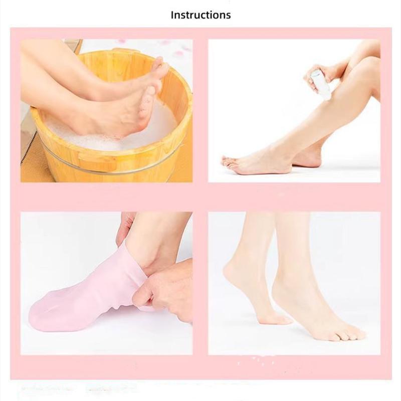 2Pairs Silicone Moisturizing Hand Gloves Foot Socks for Dry Cracked Feet Foot Care Socks Spa Pedicure Socks Massage Moisturizing Gel Gloves