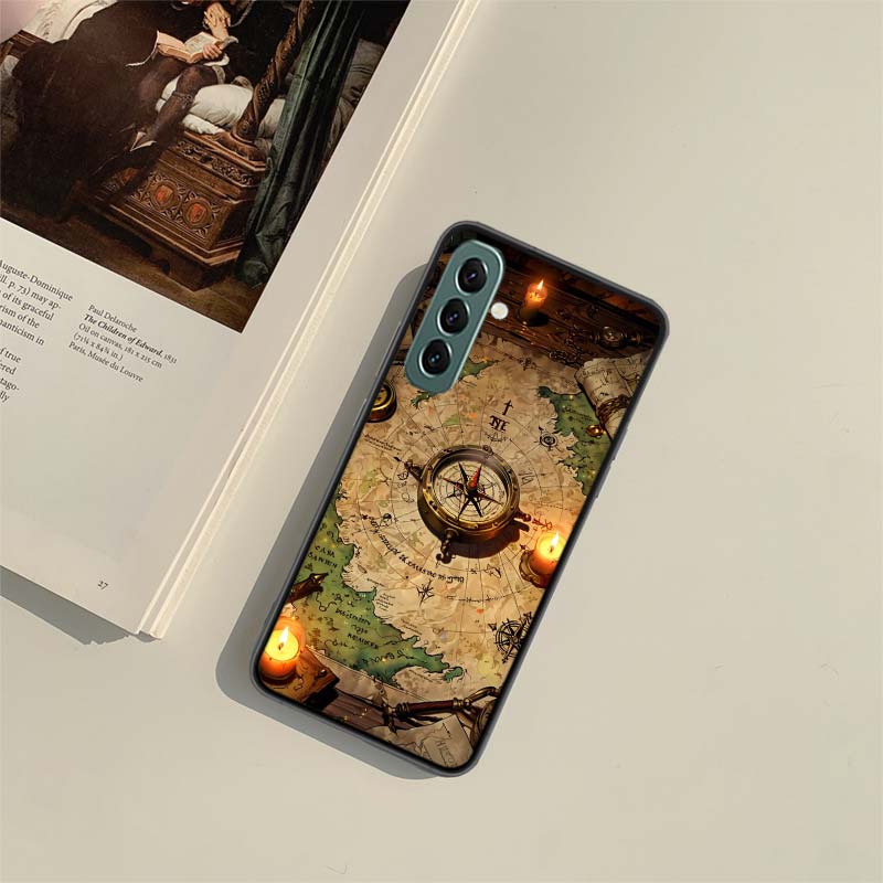 Etui na telefon Compass Map Voyage do Samsung A54 A14 A24 A34 A17 A37 A57 A55 A35 A25 A15 A07 A05S A04S A12 A22 A32 A52S A72 Galaxy