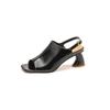 Fashion Soft Sheepskin Fish Mouth 4.5cm Irregular Heel Sandals Summer Real Leatherr European American High Heels Women Shoes Size 32-46