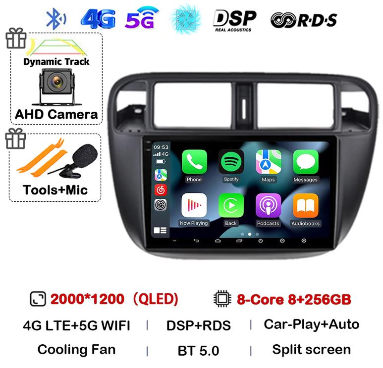 Android 14 Carplay Auto Autoradio WIFI+4G For Honda Civic 1996-2001 Car Radio Multimedia Video Player GPS Stereo 360 Camera WIFI