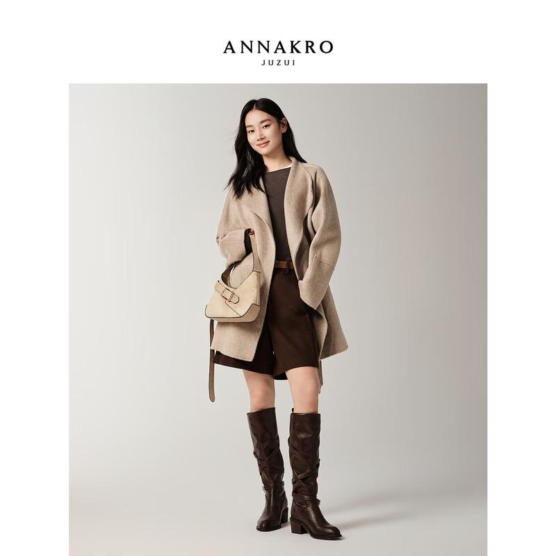 

Annacau Women s French Style Wool Blend Waisted Double-Sided Coat L