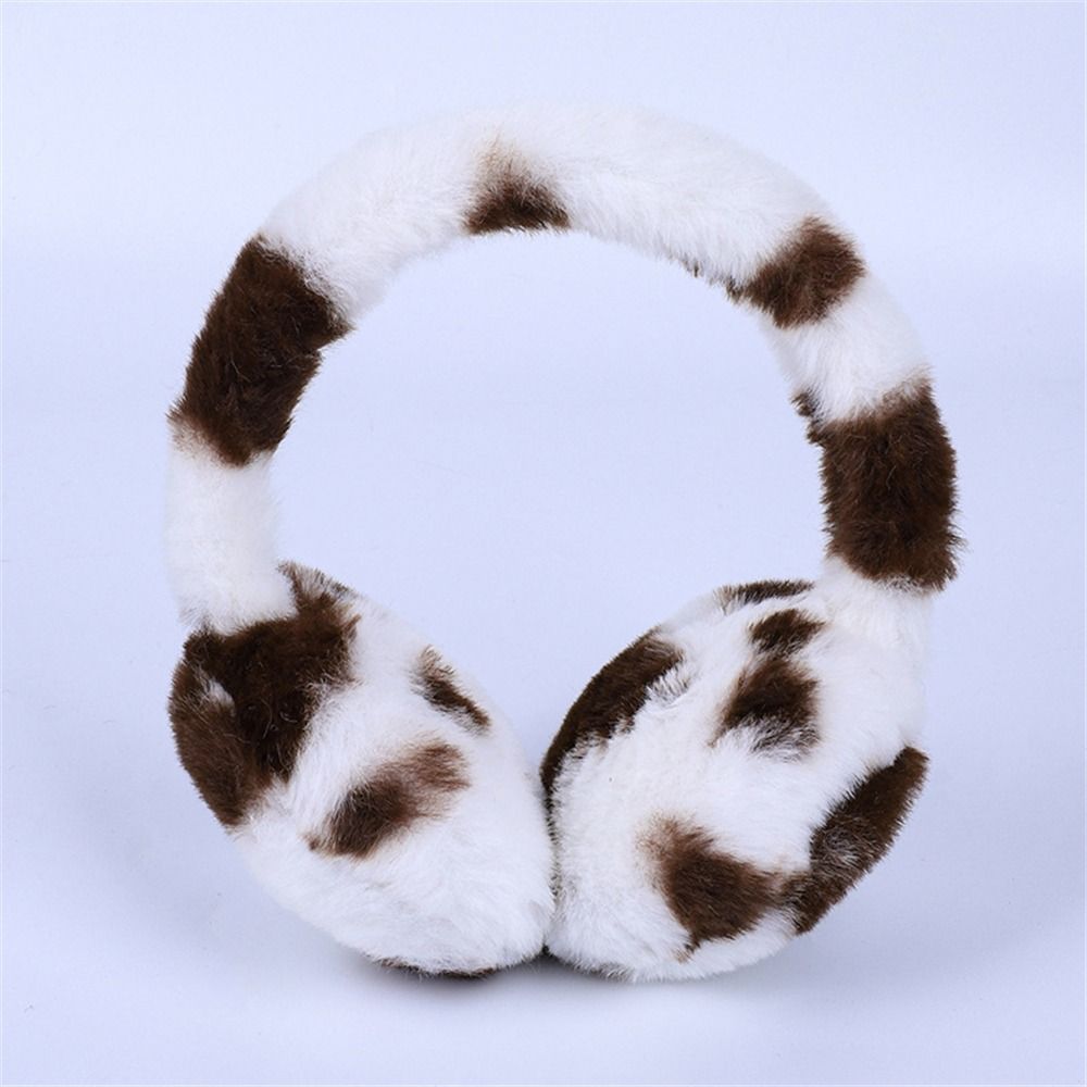 Retractable Plush Earmuffs Cow Print Fluffy Ear Covers Fashion Kids Ear Warmers for Boys Girls