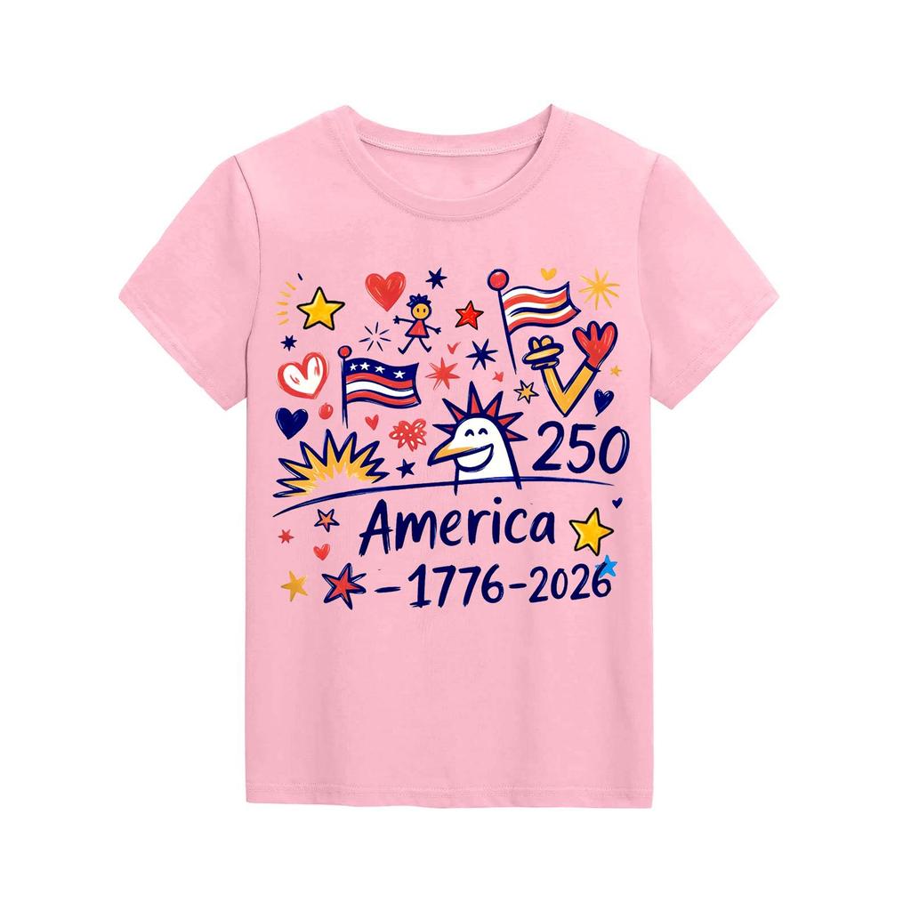 Fashionable Round Neck Short Sleeve Work Clothes Printed Tops For KID Summer Tops
