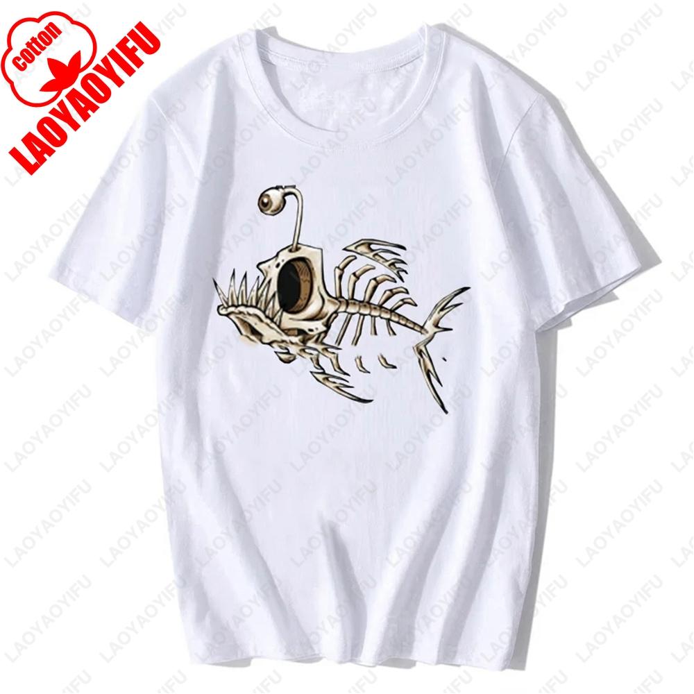 Gothic Bonefish Skull TShirt Womens Cotton Vintage Streetwear Dark Humor Fishing Enthusiast Gift Soft Vintage Graphic Tee
