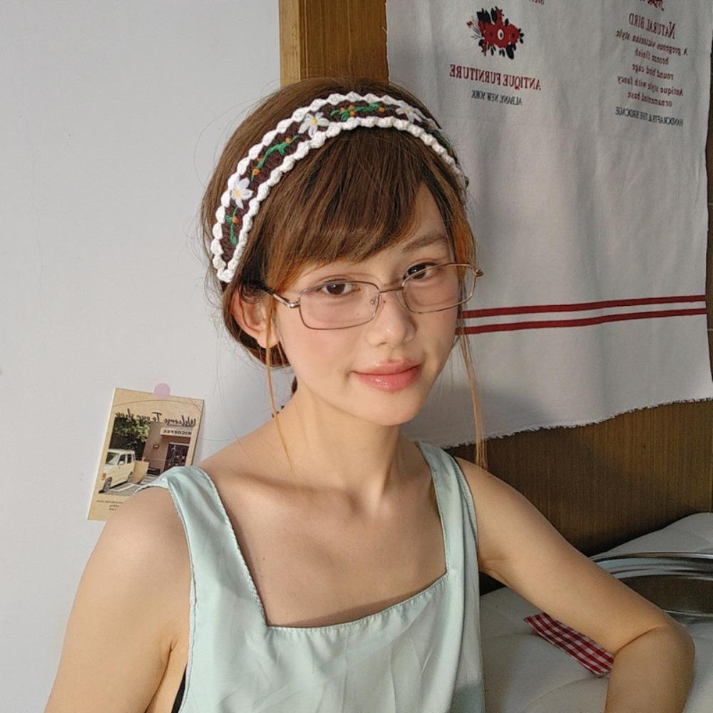 Besticktes Häkel-Haarband Wollgarn Pastoraler Stil Haarband Gestricktes Blumen-Stirnband Mädchen