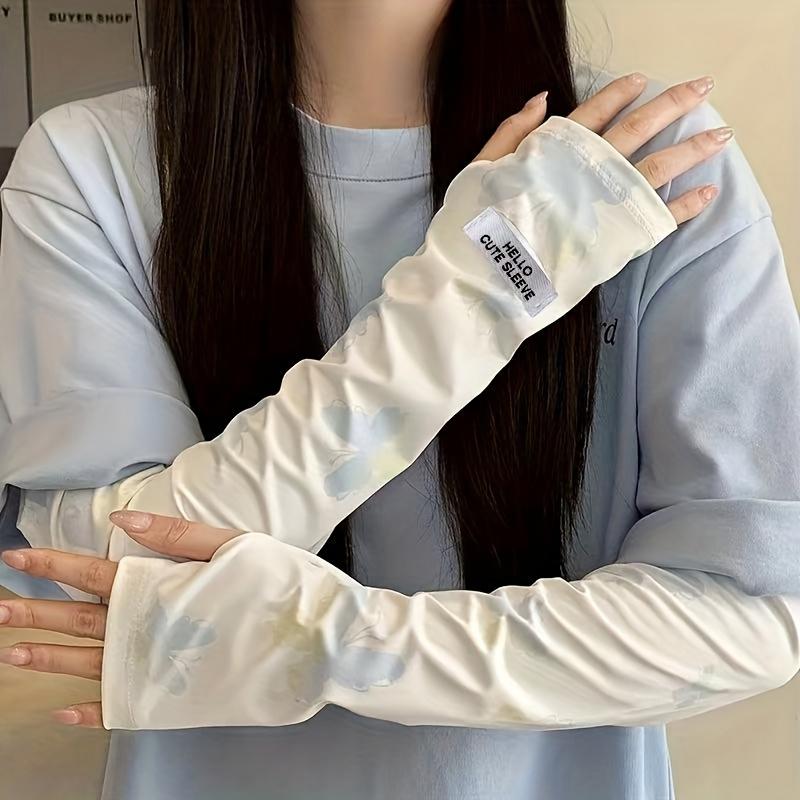 Summer Loose Ice Silk Long Sleeve Sun Protection Fingerless Gloves Elegant Breathable Sunscreen Mittens Women Clothes Accessory