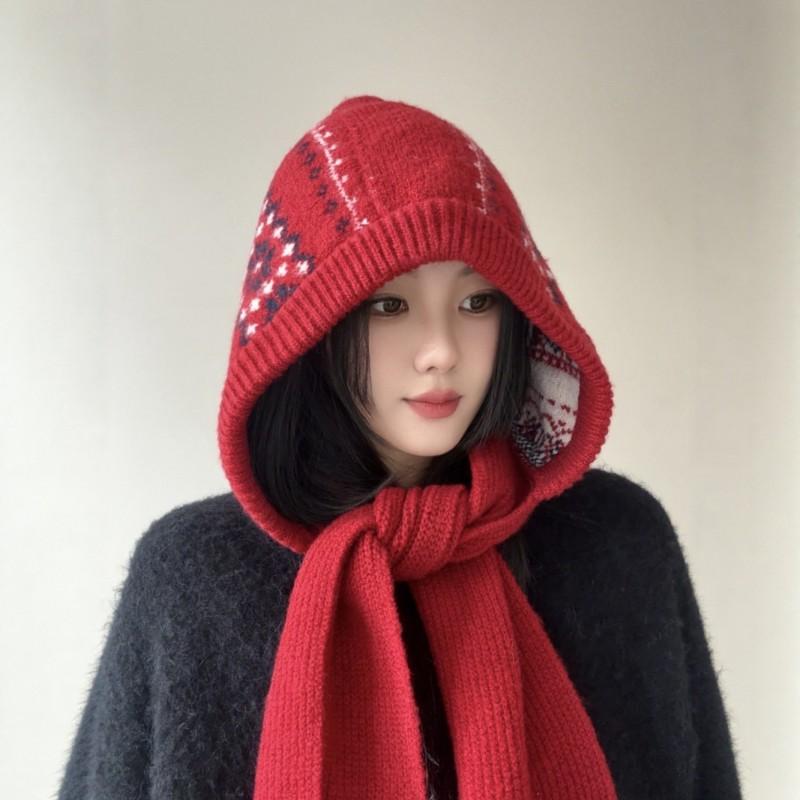 Knitted Balaclava Beanie With Scarf Combo Women Men Winter Warm Windproof Hooded Hat In Neutral Styles