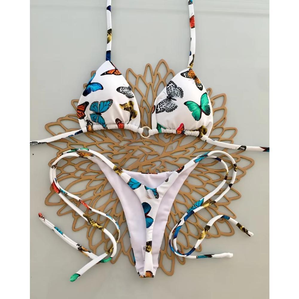 Sexy Leopard Print Patchwork Halter Bikini Set New Swimwear Women's Swimsuit Beachwear Lacing Up Bathing Suit