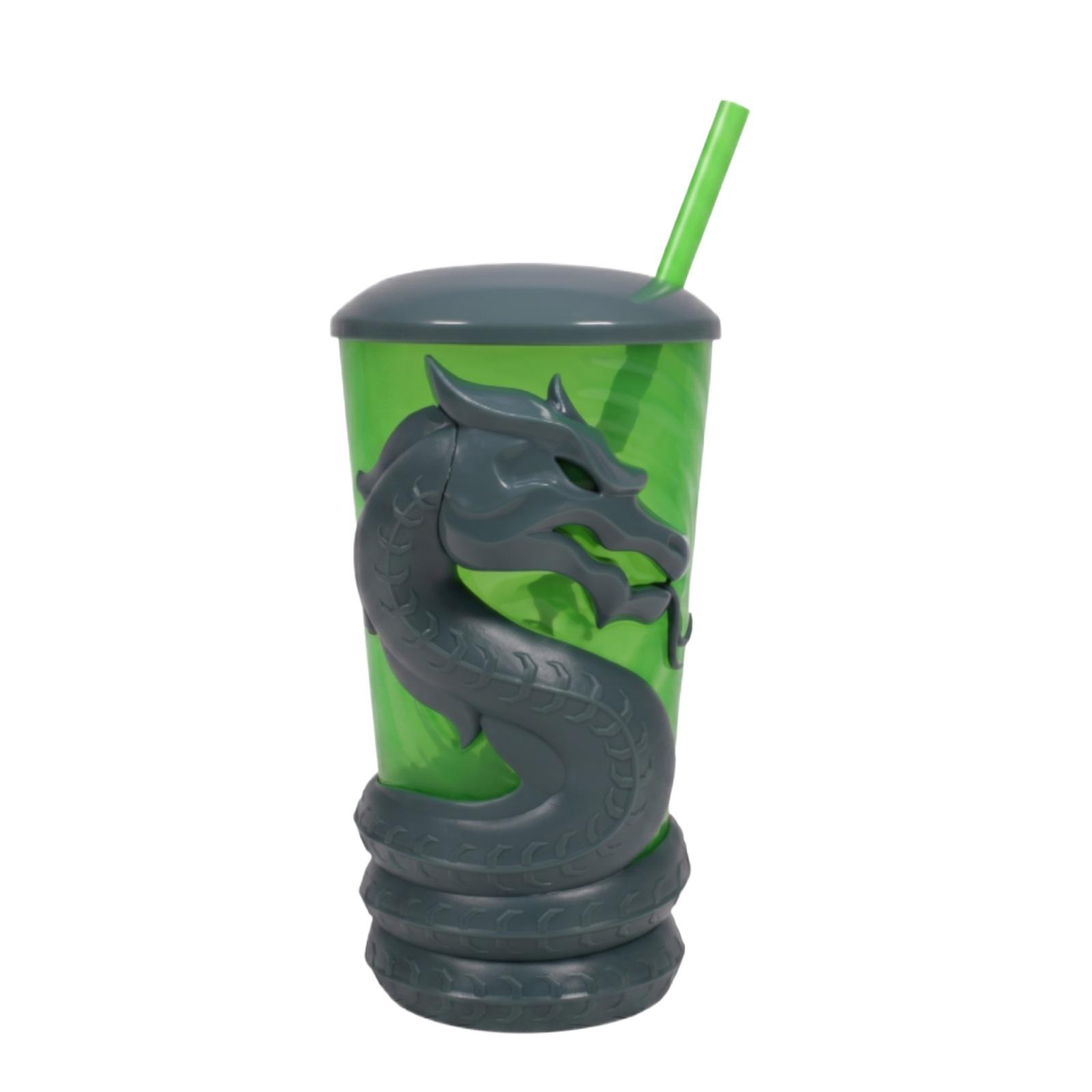 

Reusable Plastic Tumbler Cup with Dragon Design Lid and Straw Spill Resistant Travel Cup for Cold and Hot Beverages Durable and Lightweight One Size
