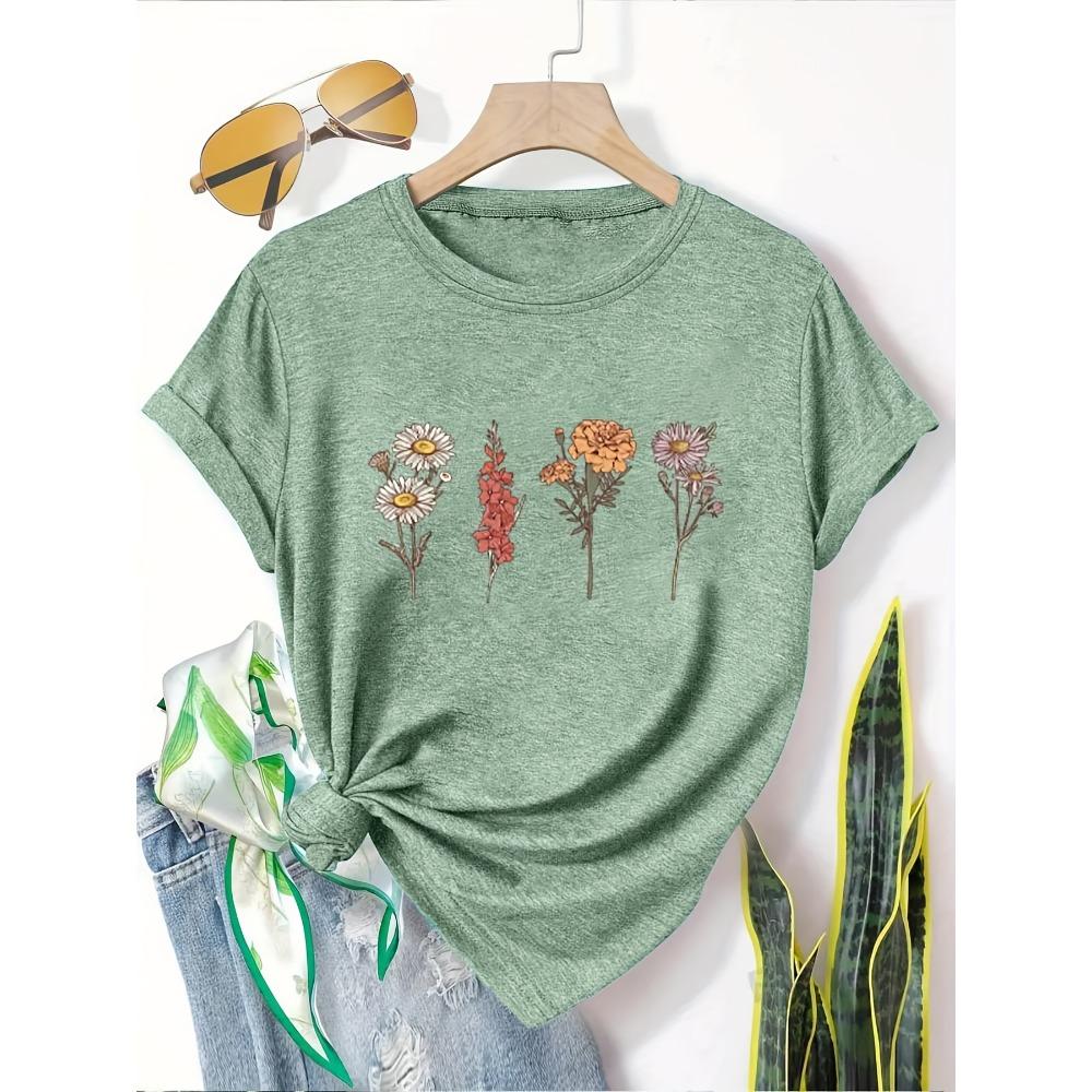 Dandelion Birds Women's Tee - Delicate Graphic, Casual Teal Top