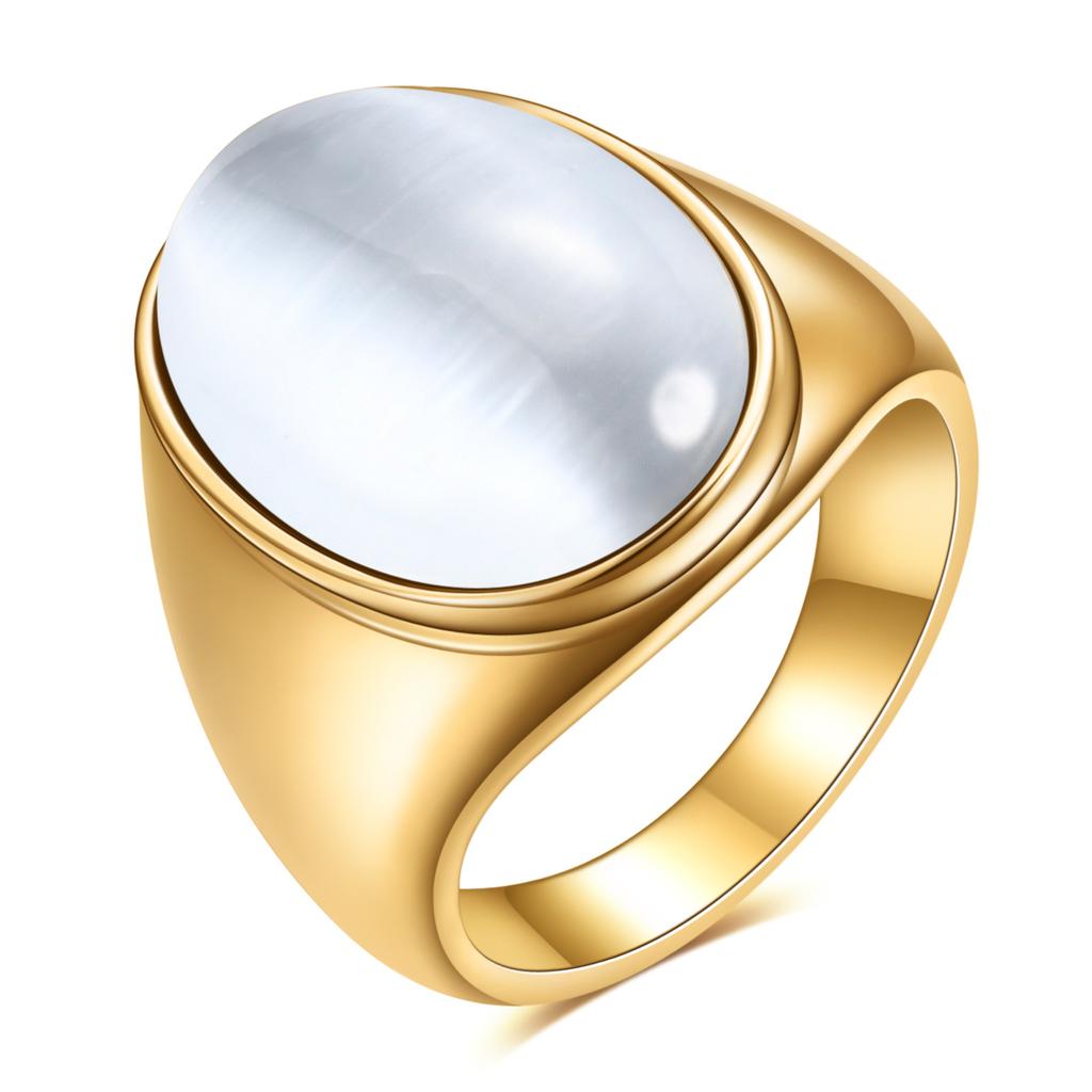 Oval Cat Eye Stone Stainless Steel Ring Gold Silver Plated Multi-color Statement Ring for Women Men