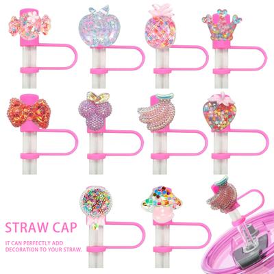 8Pcs 10MM Fruit Straw Cover Food Grade Reusable Dust-proof No Spill 30/40Oz Tumbler Straw Tip Plug Topper Protector Cup Accessories