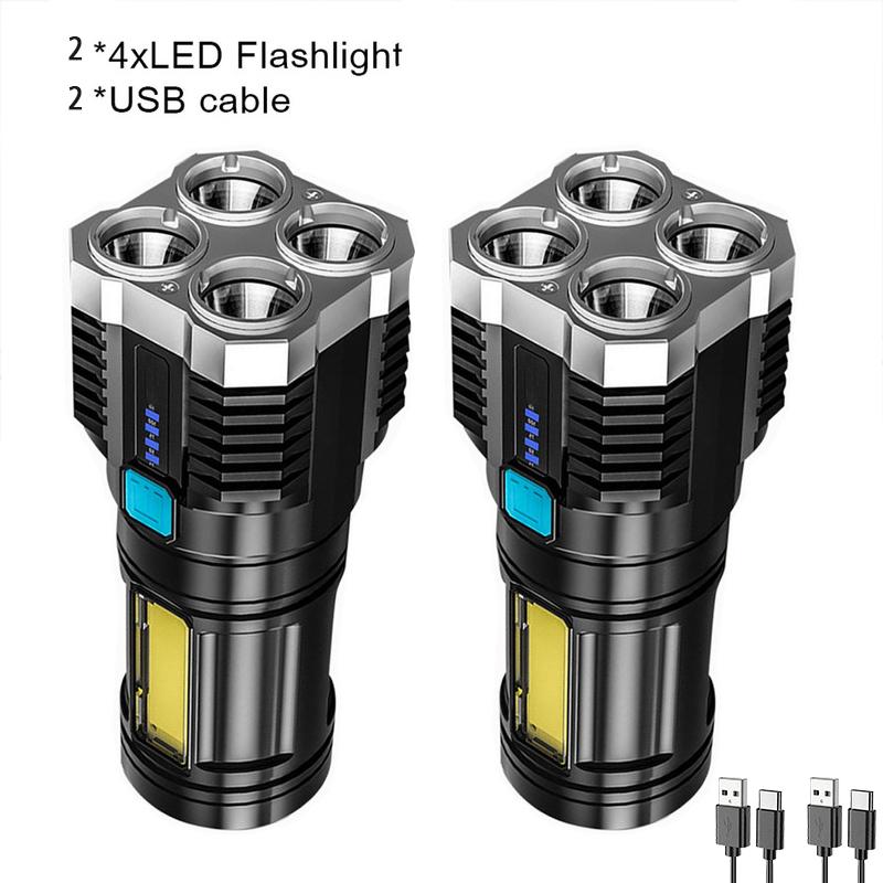 Power High LED Flashlights Camping Torch With 4 Lamp Beads And COB Side Light Rechargeable Portable Hand Lantern 4 Lighting Mode
