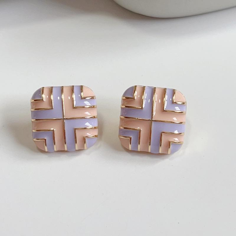 Retro Hong Kong Stil Quadratische Emaille 925 Silber Ohrstecker in Trendfarben