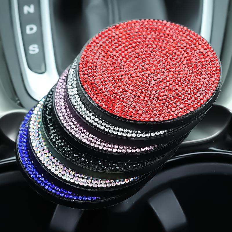 Car Diamond Coaster Anti-Slip Water Cup Pad Blingling Rhinestones Decoration Drink Cup Holder Mat Auto Interior Accessories