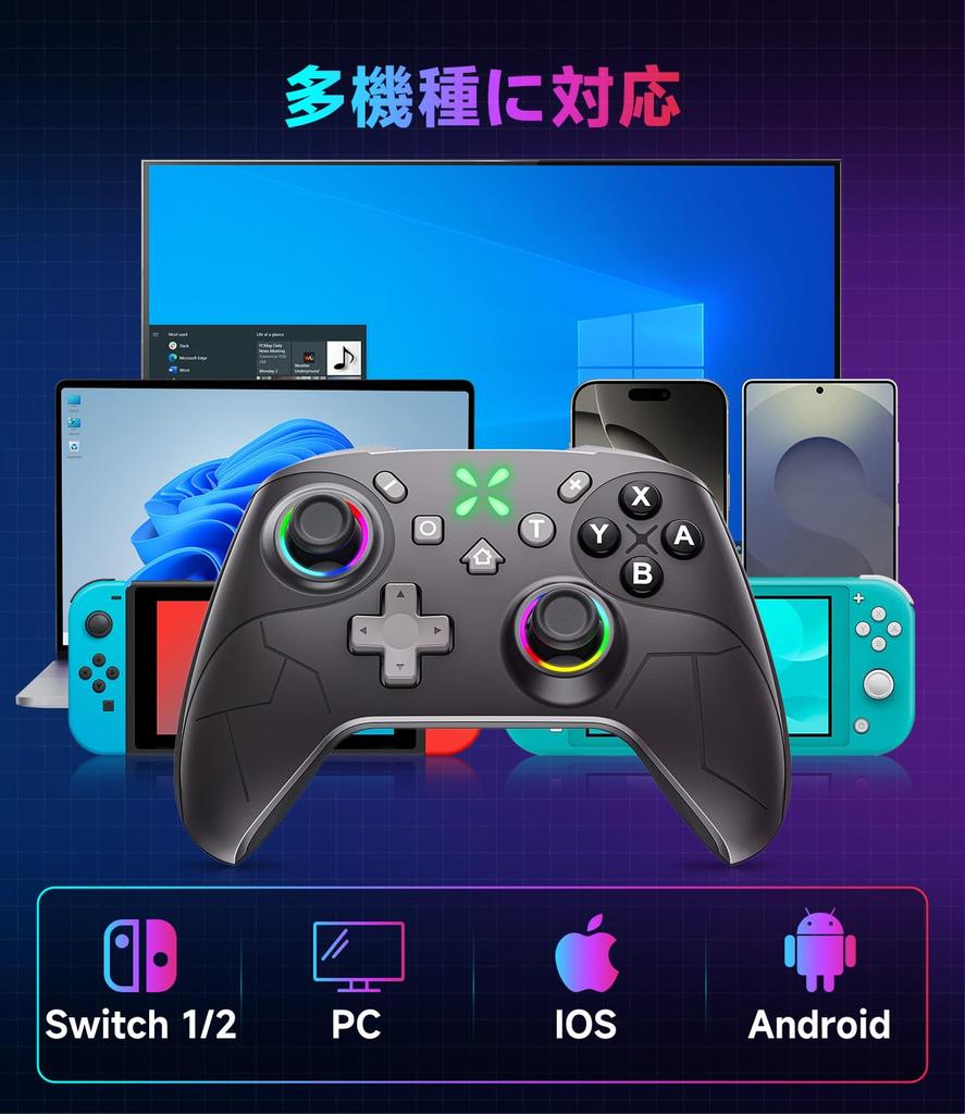 Switch 2 Controller with Double Hole Compatible with Switch Generations Innovative Switch Pro Controller with Turbo Gyro HD Back RGB Zero Wireless