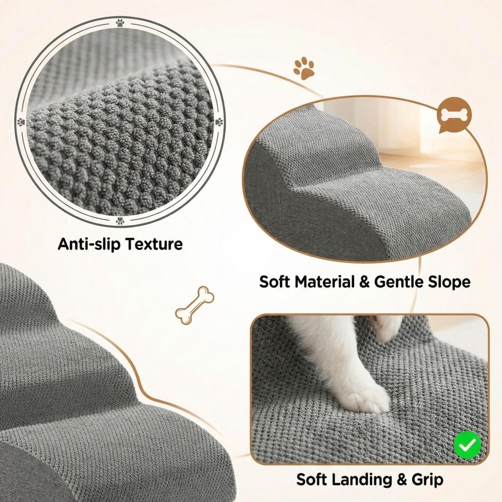 2/3/4-Step Dog Stairs Ramp,  Dog Steps for High Bed Couch Sofa Climbing, 35D Foam Pet Steps for Small Dogs and Cats