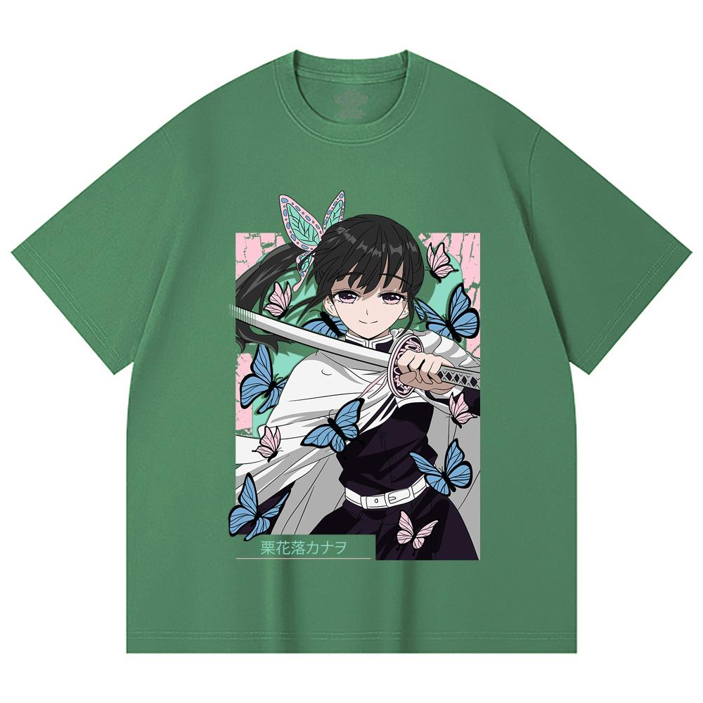 230 g/m² 100% Bawełna Demon Slayer V98 Nadruk Kanao Unisex Ciężka Bawełniana Koszulka