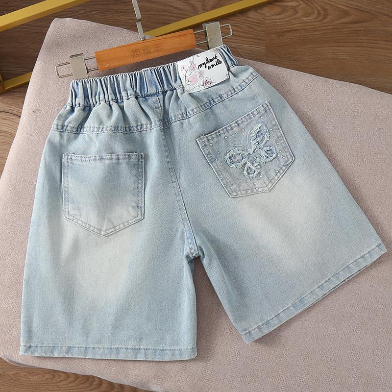Girls' Pants Embroidered Bow Denim Shorts Women's Summer Shorts Design Sense Wide Leg Shorts