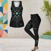 Women Plus Size Two Piece Set Scoop Neck Sleeveless Printed Tank Top And Fitted Leggings
