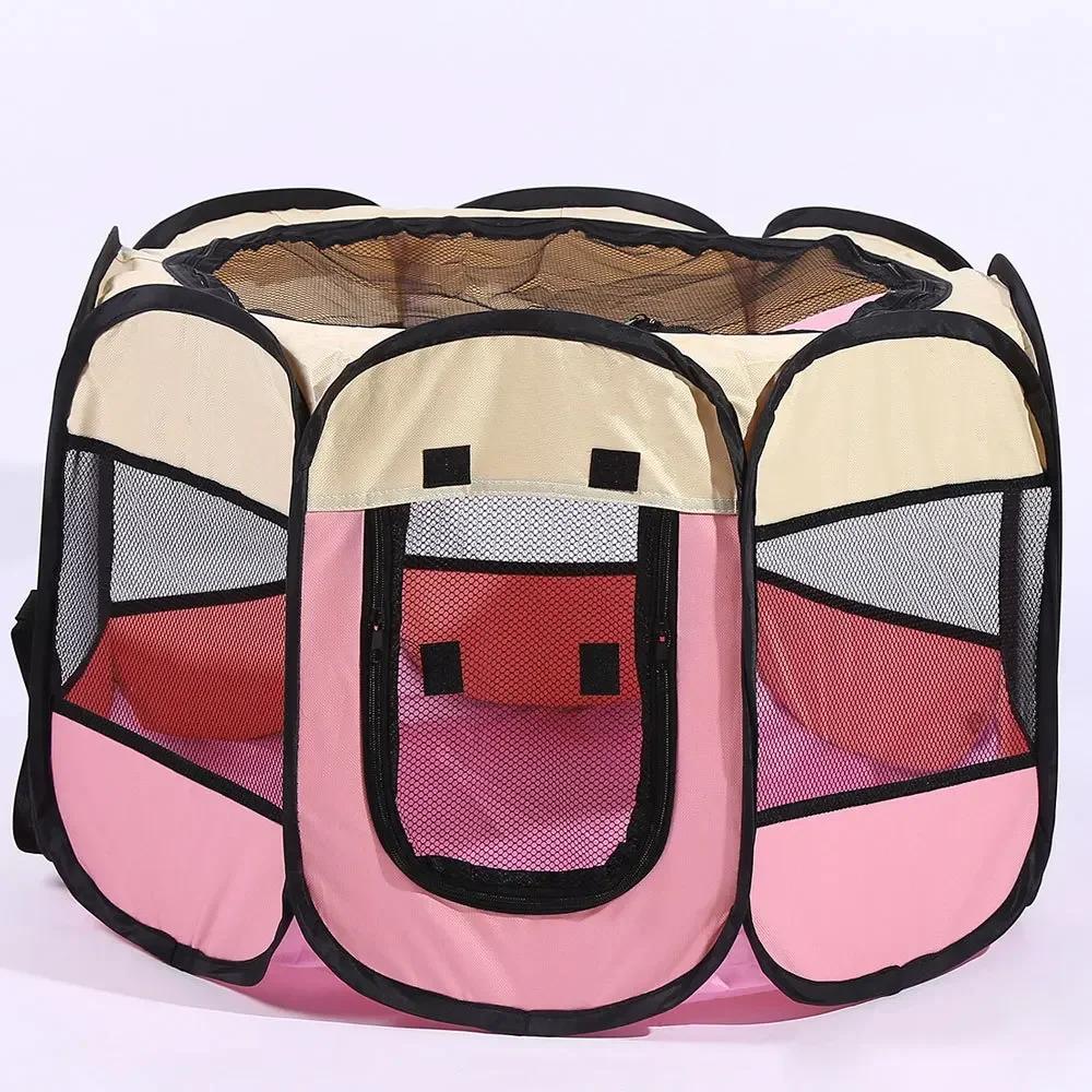 

Octagonal Pet Playpen Tent, Foldable Oxford Cloth Puppy Kitten Enclosure, Scratch-Resistant Pet Pen for Indoor Outdoor Whelping рожевий