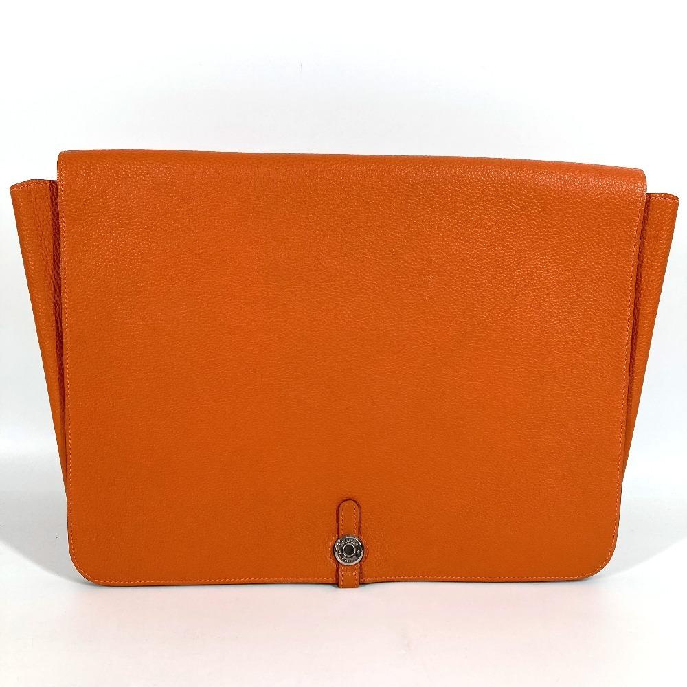 

HERMES Dogon Meeting Bag Pouch Document Bag Clutch bag Taurillon Clemence Orange