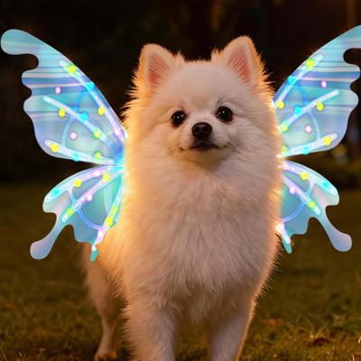 Ala de Hada Eléctrica para Perros Gatos Alas de Mariposa en Movimiento que se Iluminan con Luces LED y Música Disfraz de Alas Brillantes para Mascotas para Perros Medianos Grandes