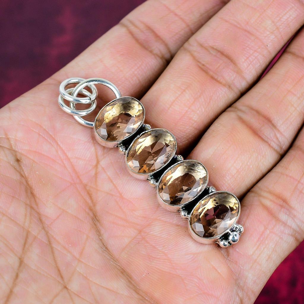 Morganitt anheng, Håndlaget edelsten 925 solid sterlingsølv anheng antikke smykker, for forlovelsesgave