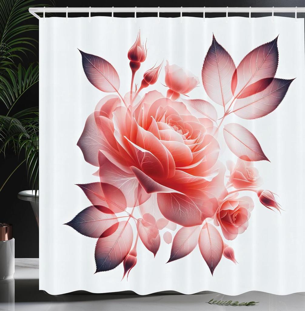 Colorful Shower Curtain, Oriental Boho Flourishing Mandala Flower and Aquarelle Look Hues Print, Cloth Fabric Bathroom Decor Set