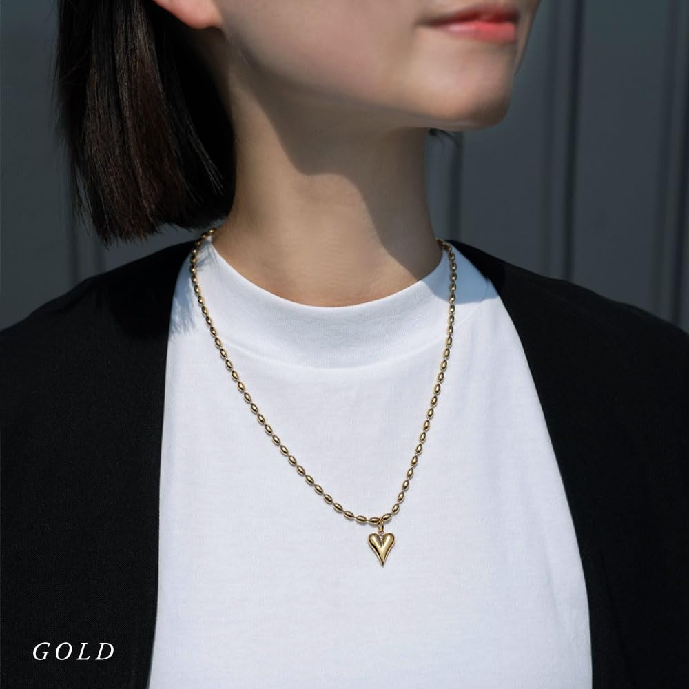 JewelVOX Necklace for Surgical Stainless Ball for Adults [JewelVOX] Women, Steel, Heart, Hypoallergenic, Chain, (Silver)