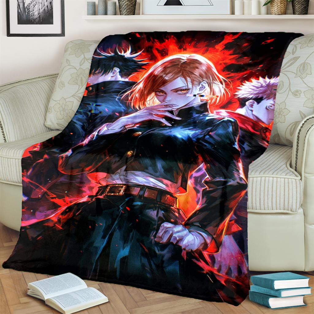 Flannel Blanket Warm Jujutsu Kaisen Print for Bedrooms, Sofas, Beds, Chairs, Picnics, Travel