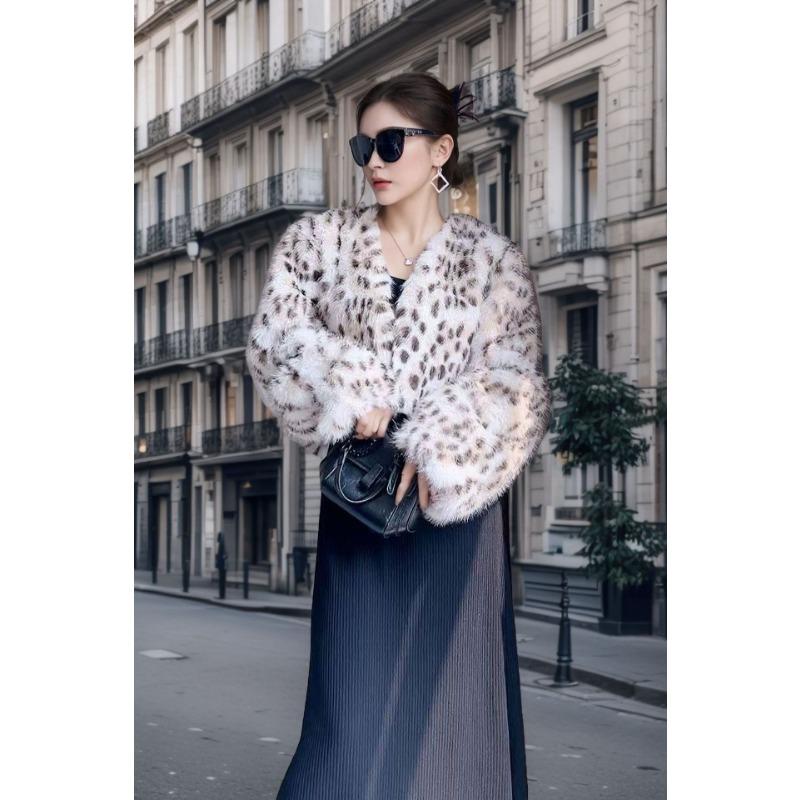 

Искусственный лисий мех, пятнистый леопардовый принт, невысокий маленький мужчина, золотисто-ветряная пушистая куртка, легкая мода для женщин на осень и зиму XL