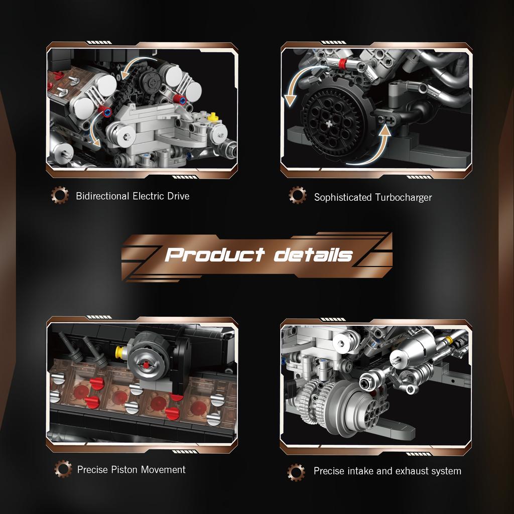 Non-Toxic 1409Pcs V12 Engine Building Blocks Sports Car Engine Model Desktop Ornaments Technology Bricks Children'S Diy Toys Holiday Gifts