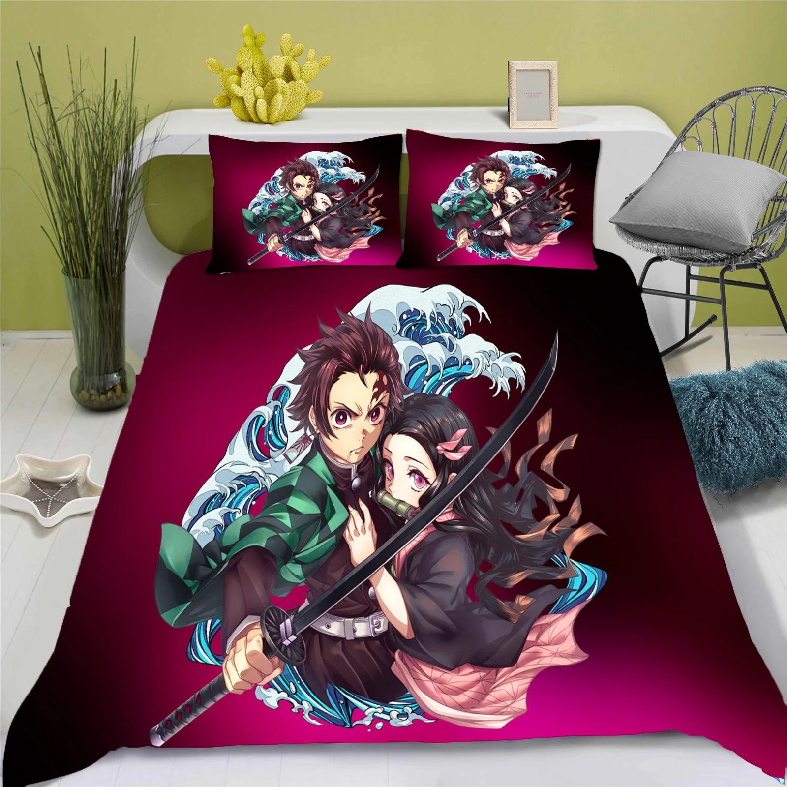 

Comforter Children Cotton D-Demon Slayer Polyester Set Kimetsu No Yaiba Bedding Cute Printed Cartoon Luxury Comforter (quilt)-EU Single(135*200cm)3pcs