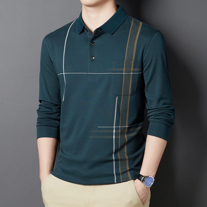 

Осенняя футболка с длинными рукавами и лацканами из хлопка, нижняя часть рубашки для мужчин среднего и пожилого возраста XXXXL