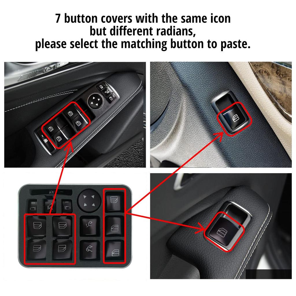 WODOFO GDR Black Interior Trim Door Power Window Switch Button Cover Sticker Replacement for