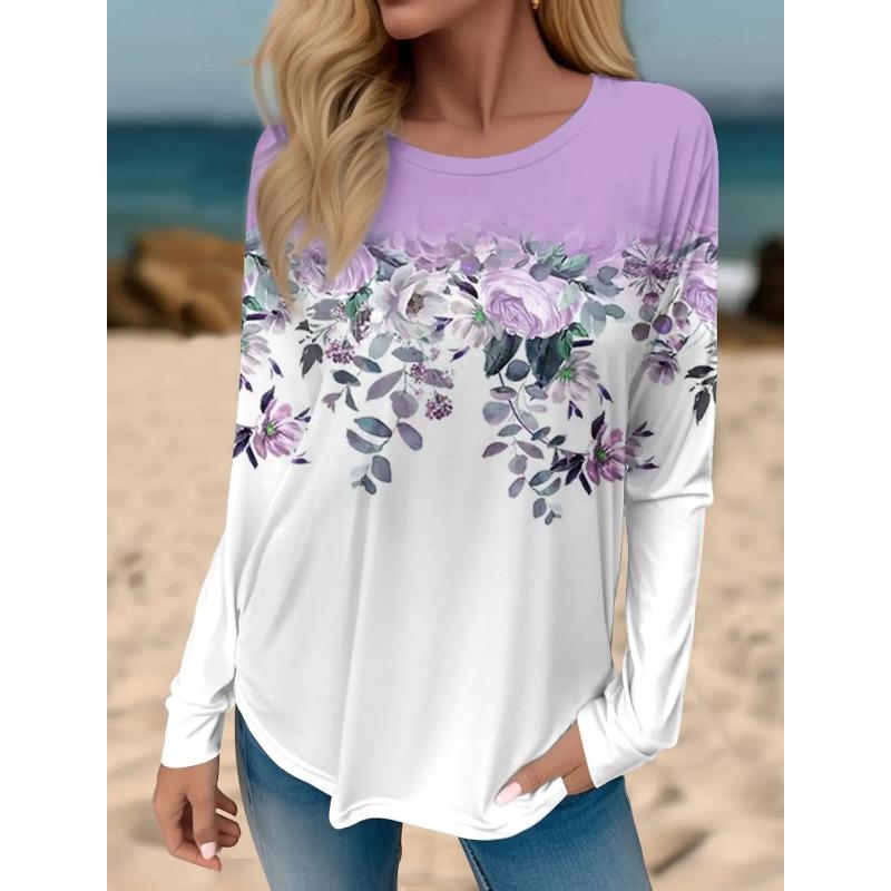 3D Print Floral Graphic Women's T Shirt Spring Autumn Long Sleeve Tops Basic Design Fashion O-Neck Fit Y2K Sweatshirt For Girls