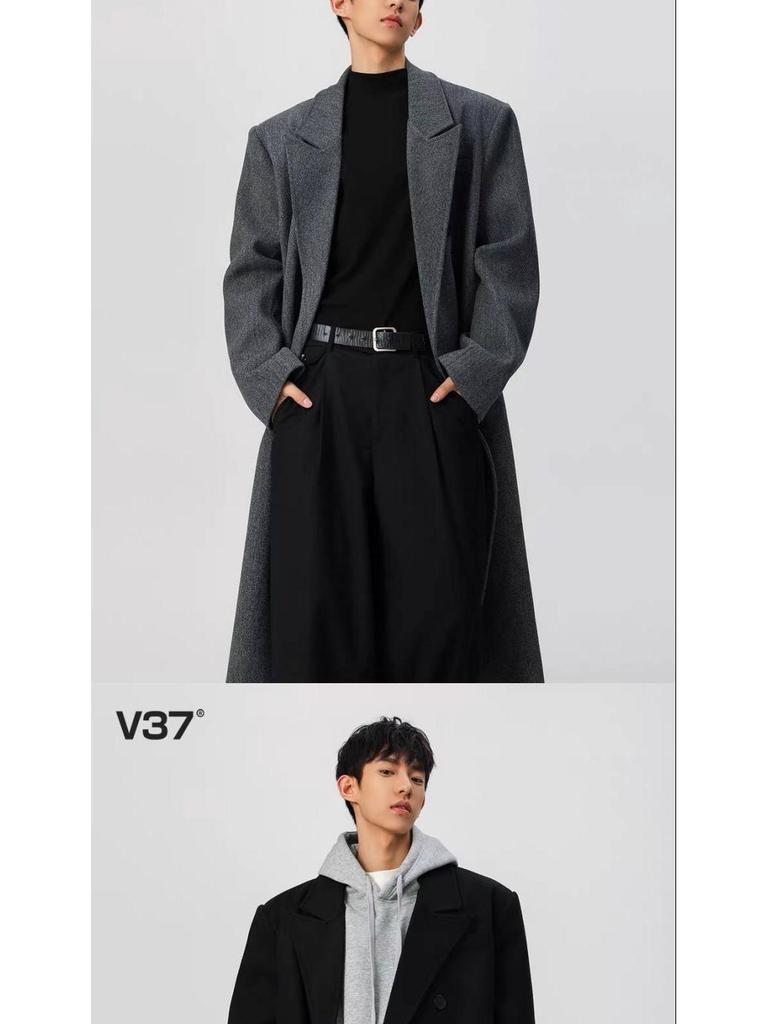 2025 Men's Double-Breasted Wool Trench Coat - Mid-Length, Padded Shoulders, Over-the-Knee Fit, Autumn/Winter Collection