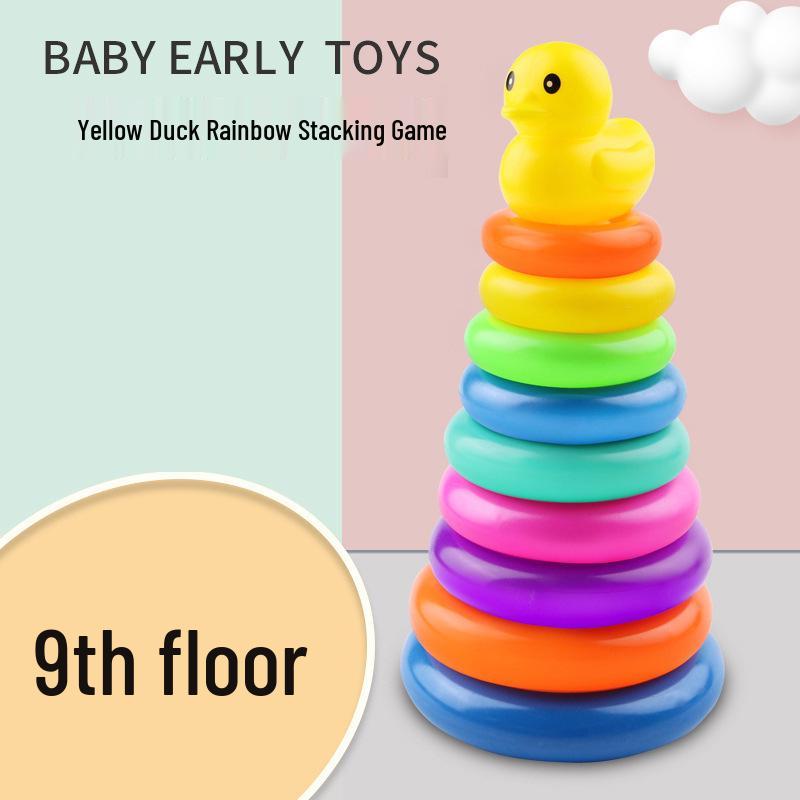 Kinder Siebenfarbiger Stapel- & Ringwurf Regenbogen Turm Spielzeug