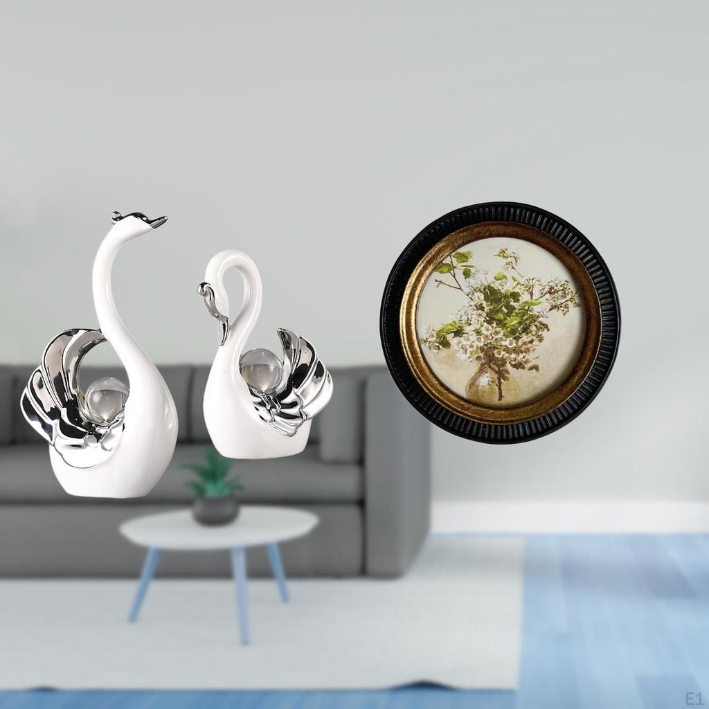 Swan Figurines And Ornate Resin Photo Frame for Room Bedroom Decor Centerpiece Housewarming Gift