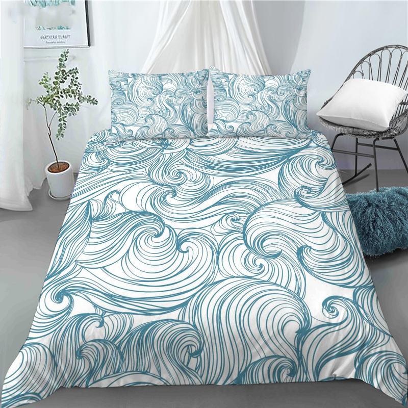 3D Japanese Wave Pattern Duvet Cover Set Fashion Polyester Quilt Cover with Pillowcase for Children Women Home Room Decor Gifts