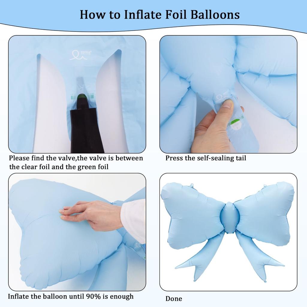 Blue Bow Birthday Decorations, Happy Birthday Banner Garland and Hanging Swirls, 28Pcs Balloons, Cake Toppers, Bow Themed Party Decorations for Girls