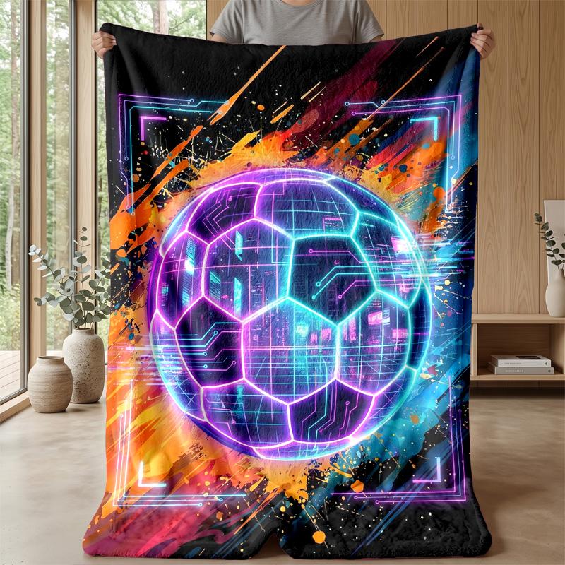 Futuristic Soccer Ball Design 3 Theme Blanket Lightweight Warm Flannel Blanket Decorative Throw Blanket for Home Decoration