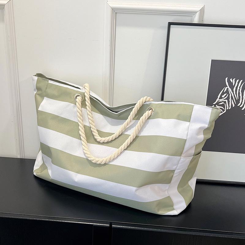 

Small fresh stripes large capacity underarm bag women s new canvas bag leisure student class bag tote bag