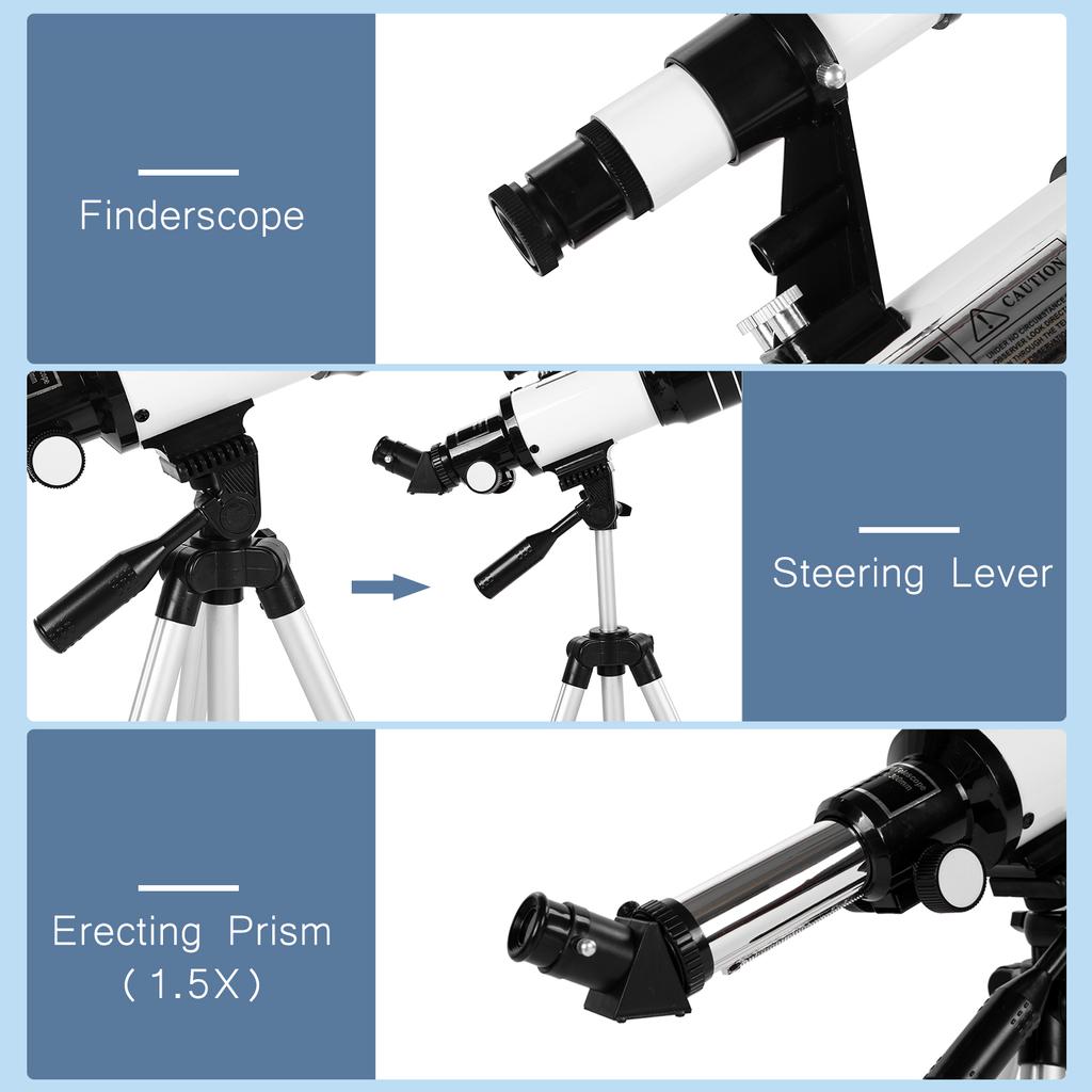 70mm Astronomical Telescope 150X High Power Monocular Telescope Refractor Spotting Scope with 5*24 Finder Scope Tripod Moon Filter 3X Barlow Lens for