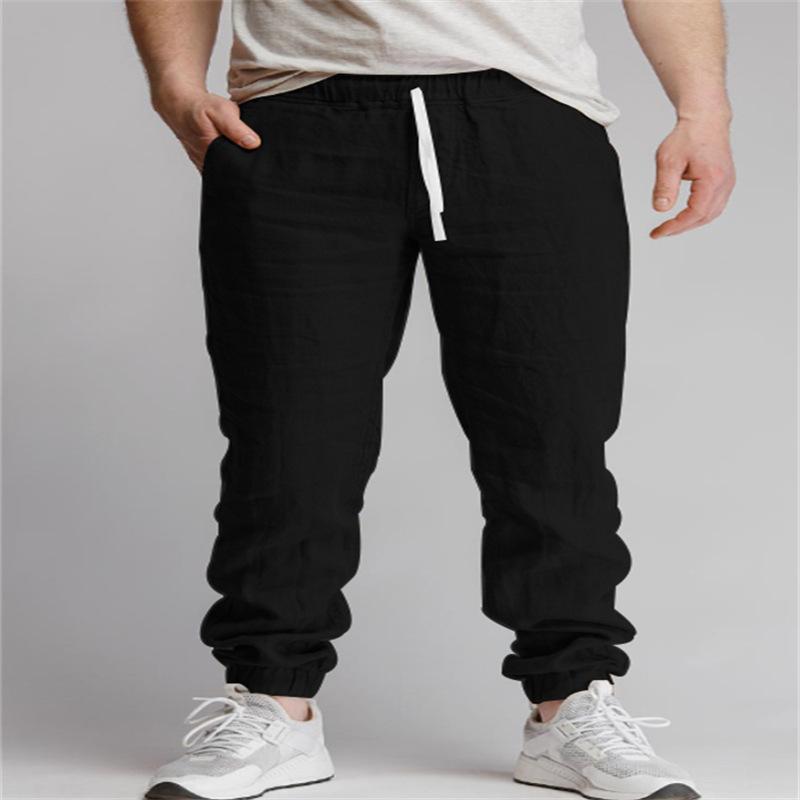 Mode Neue Herren Freizeithose Baumwolle Leinen Grenzüberschreitend Neu Einfarbig Kordelzug Sport Freizeit Atmungsaktiv Kordelzug Hose