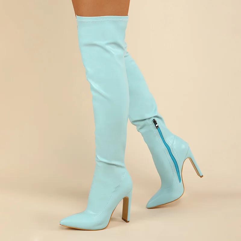 T Platform Winter Knee High Heels Women Side Zipper  High Heel Boots Candy Color Thigh Gigh Boots Roman Long High Boots 2024